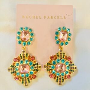 Rachel Parcell Rose Gold and Teal Drop Earrings - New